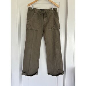 Linen 28 Sanctuary Wide Leg Pants Roll Cuff Button & Drawstring Waist Green